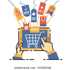 Vector illustration concept for on line store. Digital marketing. Mobile payment