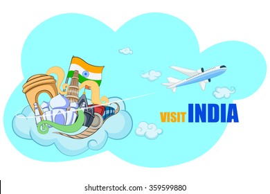 vector illustration of concept on Travel India with different historical monument