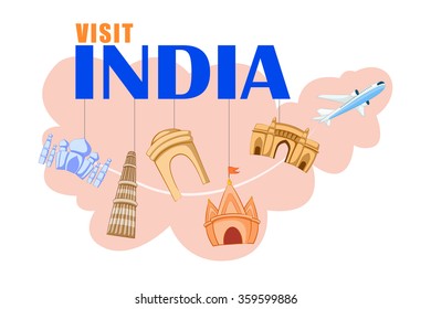 vector illustration of concept on Travel India with different historical monument