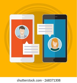 Vector Illustration Concept Of Online Chat Man And Woman App Icons In Flat Style