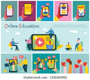 Vector illustration of concept of Online education, training and workshops in flat design 