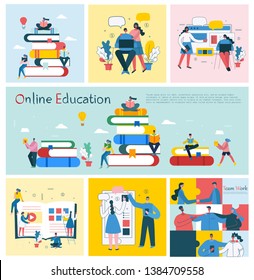 Vector illustration of concept of Online education, training and workshops in flat design 