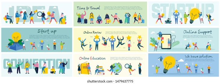 Vector illustration of concept of Online education, We have solution,Team , Time to travel, Start up, Connection in flat design