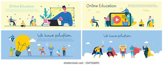 Vector illustration of concept of Online education, training, workshops and scenes at office in flat design