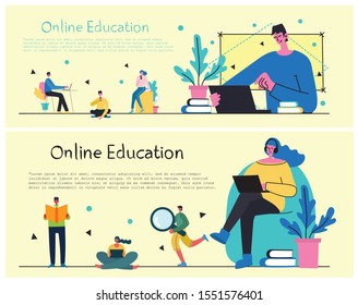 Vector illustration of concept of Online education, training, workshops and scenes at office in flat design 