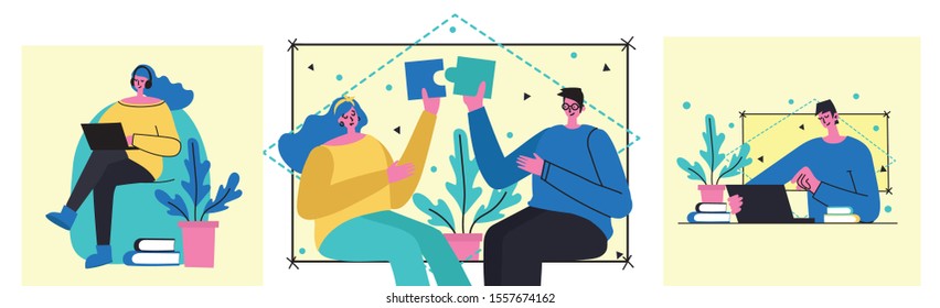 Vector illustration of concept of Online education, training, workshops and scenes at office in flat design