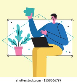 Vector illustration of concept of Online education, training, workshops and scenes at office in flat design