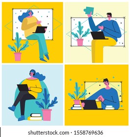 Vector illustration of concept of Online education, training, workshops and scenes at office in flat design