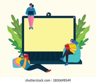 Vector illustration of concept of Online education, training, workshops and scenes at office in flat design