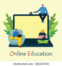 Ilustración vectorial del concepto de educación en línea, capacitación, talleres y escenas en la oficina en diseño plano