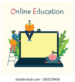 Vector illustration of concept of Online education, training, workshops and scenes at office in flat design