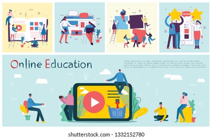 Vector illustration of concept of Online education,training and workshops in flat design 