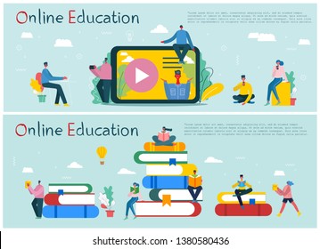 Vector illustration of concept of Online education,training and workshops in flat design 