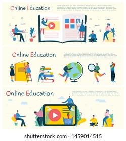 Vector illustration of concept of Online education,training and workshops in flat design
