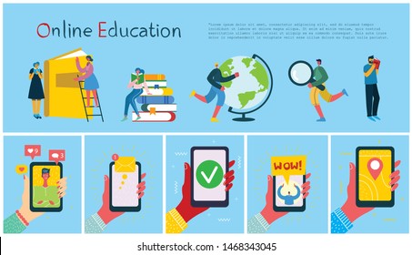 Vector illustration of concept of Online education,training and workshops in flat design