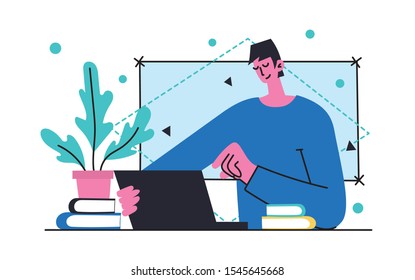 Vector illustration of concept of Online education,training and workshops in flat design