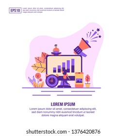 Concepto de ilustración vectorial de marketing en línea. Ilustración moderna conceptual para banner, volante, promoción, material de marketing, publicidad en línea, presentación empresarial