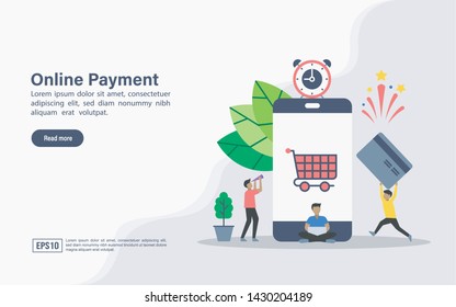 Vector illustration concept of online payment. Modern illustration conceptual for banner, flyer, promotion, marketing material, online advertising, business presentation