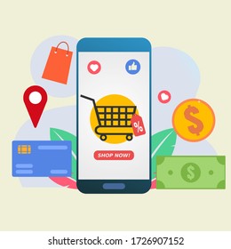vector illustration concept of online shopping banner, mobile app templates.