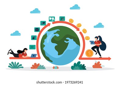 Vector illustration concept of online shopping in a distance can be easily done via internet network