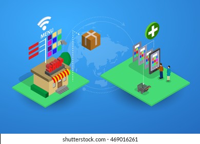 Vector illustration concept of online shopping. isometry