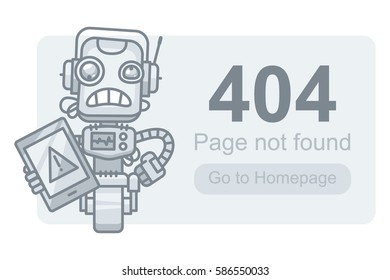 Vector Illustration, Concept Page Not Found Robot with Tablet, Format EPS 10