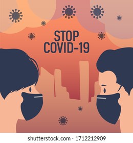 Vector Illustration Concept of pandemic stop Coronavirus outbreak and social distancing
