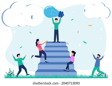 Vector illustration of the concept of partnership, cooperation and collaboration supported by colleagues and the achievement of working together to obtain creative innovation.