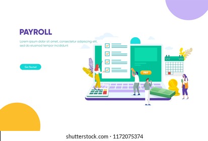 vector illustration concept Payroll, Salary payment, happy people get money from company , can use for, landing page, template, ui, web, mobile app, poster, banner, flyer,