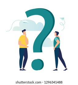 Vector illustration, concept illustration of people frequently asked questions around question marks, answer to question metaphor - vector