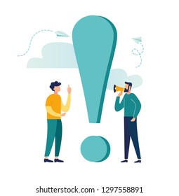 Vector illustration, concept illustration of people frequently asked questions, waiting to be answered, around the exclamation mark, answer to the metaphor of the question - vector - vector
