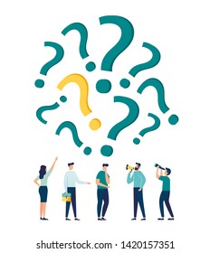 Vector illustration, concept illustration of people frequently asked questions around question marks, answer to question metaphor - vector - Vector 