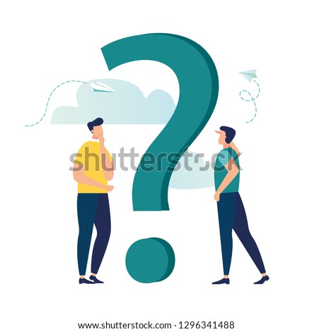 Vector illustration, concept illustration of people frequently asked questions around question marks, answer to question metaphor - vector