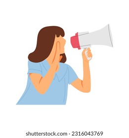 vector illustration concept of a person screaming with a loudspeaker, megaphone