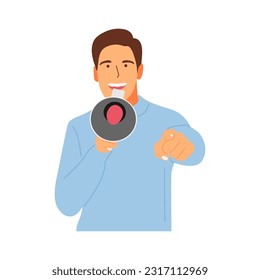 vector illustration concept of a person screaming with a loudspeaker  megaphone