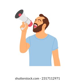 vector illustration concept of a person screaming with a loudspeaker  megaphone