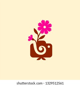 Vector illustration concept of photography camera logo icon template with flower