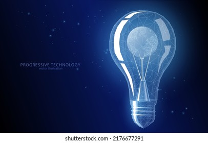 Vector illustration concept, the planet Earth in a light bulb, on a dark blue background, a symbol of ecology, green energy, globalism, protection of the Earth.