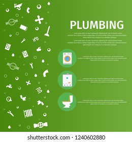 Vector Illustration Concept Plumbing Fixture. Banner Image Cartoon Set Icon Plumbing Washing Machine, Electric Boiler, Toilet. Tool Silhouettes. Isolated on Green Background.