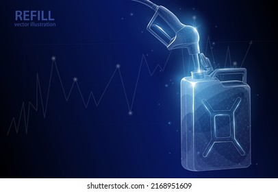 
El concepto de ilustración de vectores poligonal, el combustible se vierte en una lata, un gráfico de crecimiento de precios en segundo plano, un símbolo de negocios, industria, un aumento en la escasez de combustible.