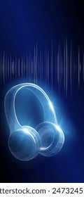 Vector illustration concept, polygonal headphones and sound track on a blue background, technology, gadgets, outdoor activities, sports, tourism, music, or lifestyle.