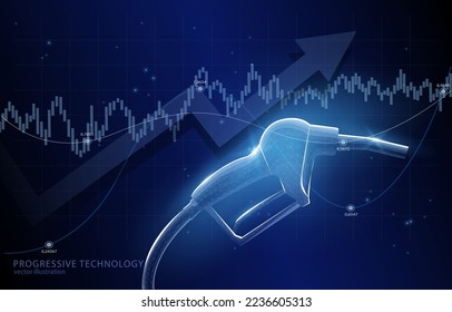 Vector illustration concept polygonal refueling pistol symbol of energy resource, fossil fuel, business, trade, global price, analysis, on the background of graph, chart, growth.