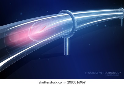 
Ilustración vectorial concepto de tren futurista poligonal de alta velocidad en un tubo de vacío, transporte, tecnología, logística, negocios.