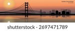 Vector illustration concept polygonal, view of the west coast, California bay, city of San Francisco and the famous Golden Gate Bridge, landmark, view, tourism.