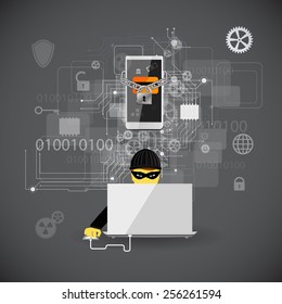 Vector illustration of the concept of protection against hacking.