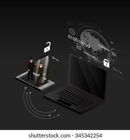 Vector illustration of the concept of protection against hacking.