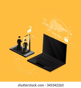 Vector illustration of the concept of protection against hacking.