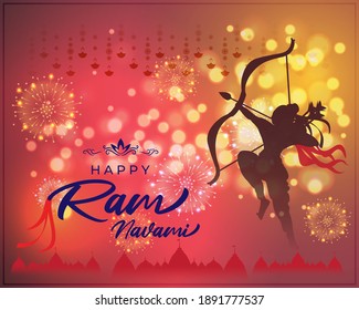 Vector illustration concept of Ram Navami greeting, Lord Rama with bow and arrow. Spring Hindu festival.