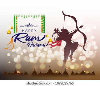 Vector illustration concept of Ram Navami greeting, Lord Rama with bow and arrow. Spring Hindu festival.