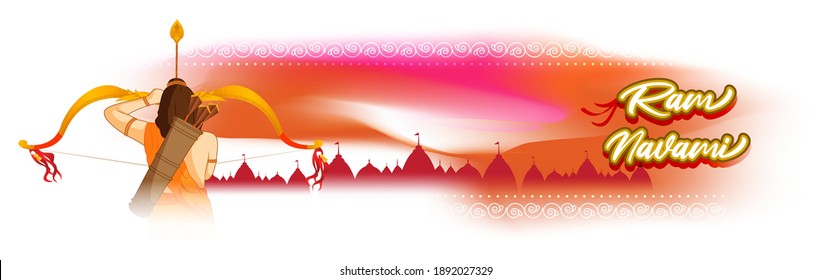 Vector illustration concept of Ram Navami greeting, Lord Rama with bow and arrow. Spring Hindu festival.